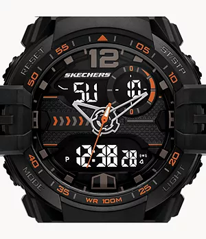 Skechers Men's Sullivan 52mm Analogue-Digital Watch with Army Green Strap and Black Case with Orange Accents