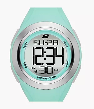 Skechers Tennyson 33MM Sport Digital Chronograph Watch with Plastic Strap and Case, Mint and Gray