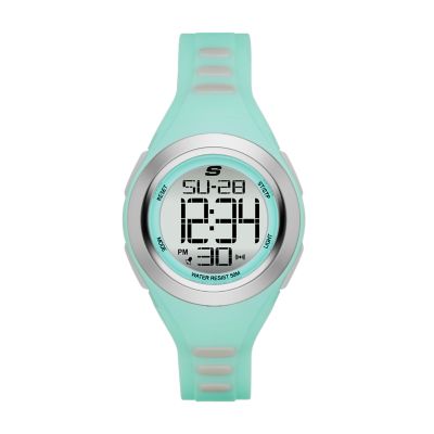 Skechers Women's Tennyson 33Mm Sport Digital Chronograph Watch With Plastic Strap And Case, Mint And Grey - Grey / Green