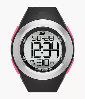 Skechers Tennyson 33MM Sport Digital Chronograph Watch with Plastic Strap and Case, Black and Pink
