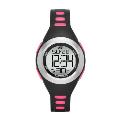 Skechers Women's Tennyson 33Mm Sport Digital Chronograph Watch With Plastic Strap And Case, Black And Pink - Black / Pink