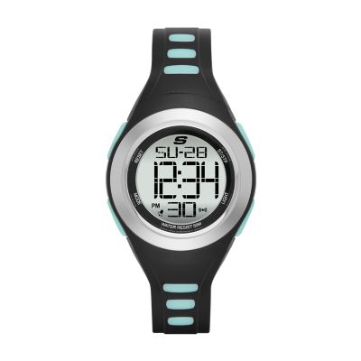 Skechers Women's Tennyson 33Mm Sport Digital Chronograph Watch With Plastic Strap And Case, Black And Mint - Black / Green