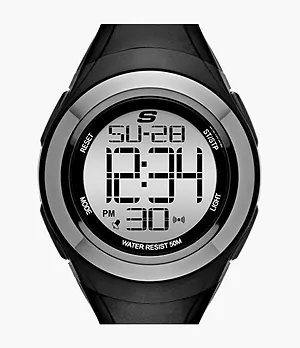 Skechers Tennyson 33MM Sport Digital Chronograph Watch with Plastic Strap and Case, Black and Gray