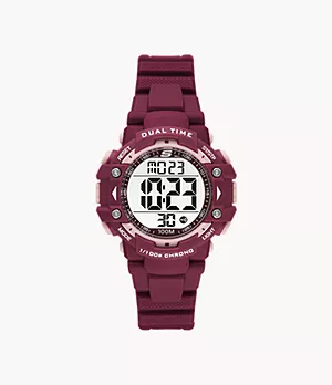 Montre chronographe Rossmoor de Skechers numérique pour femmes de 38 mm avec bracelet et boîtier en plastique, vin et rose