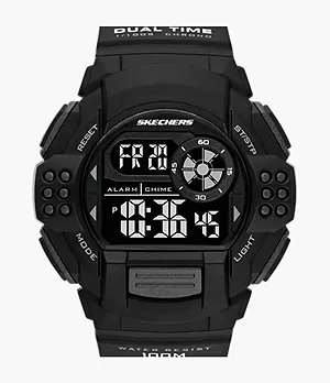 Montre chronographe Lampson Skechers numérique de 42 mm avec bracelet et boîtier en plastique, noir