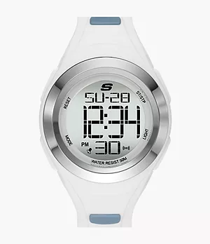 Skechers Tennyson 33MM Sport Digital Chronograph Watch with Plastic Strap and Case, White and Blue