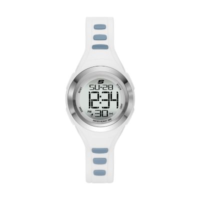 Skechers Tennyson 33MM Sport Digital Chronograph Watch with Plastic Strap  and Case, White and Blue