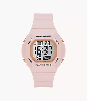 Montre chronographe numérique pour femmes Floweridge Skechers à affichage positif rose poudré et ton or rose de 42 mm