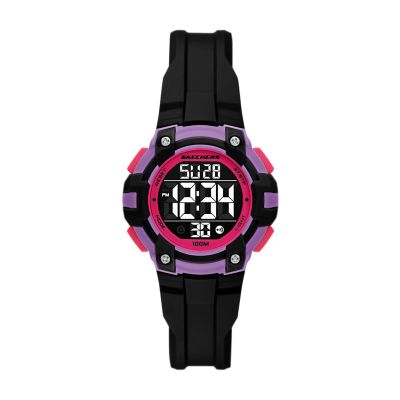 Black for Skechers Anoka Digital White Polyurethane Watch