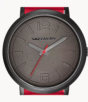 Skechers Ardmore 46MM Quartz analogueue Watch with Silicone Strap and Metal Case, Black and Red