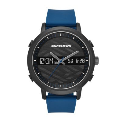 Skechers Lawndale 48MM Analog-Digital Chronograph Watch with Silicone Strap  & Metal Case, Black and Blue - SR5072 - Watch Station