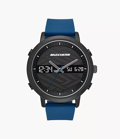 Skechers Lawndale 48MM Analog-Digital Chronograph Watch with Silicone Strap  & Metal Case, Black and Blue - SR5072 - Watch Station