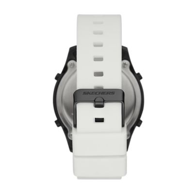 Skechers Rosencrans 50MM Quartz Analog Watch SR5152 Silicone Plastic White Case - Black Station with and - Watch Strap