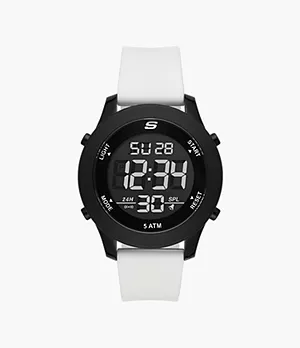 Skechers Rosencrans 50MM Quartz Analogue Watch with White Silicone Strap and Black Plastic Case