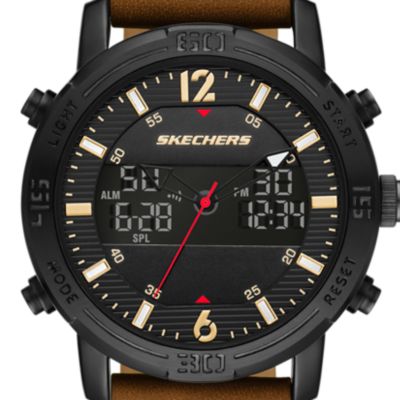 Skechers Redlands Men's 47mm analogue-Digital Watch With Genuine Leather Bracelet And Metal Case, Cognac And Black