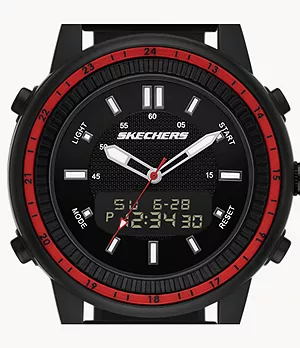 Skechers Wilkie Men's 50mm Analog-Digital Watch With Silicone Strap And Plastic Case, Black And Red