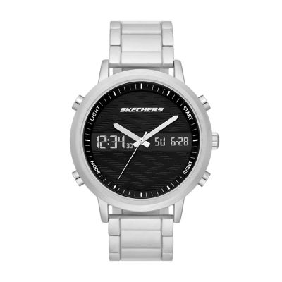 Skechers Men's Lawndale 46Mm Analogue-Digital Chronograph Watch With Metal Case & Bracelet, Silver Tone & Black - Silver
