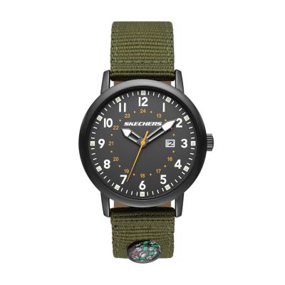 undskyld Afbestille Klæbrig Skechers Parkhurst Men's 43mm Gunmetal & Army Green Canvas Analog Compass  Watch - SR5182 - Watch Station
