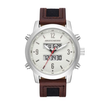 Men's digital watch shop with leather strap