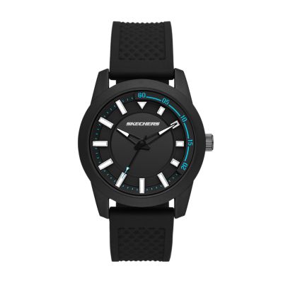 Skechers Clement Men's 43mm Black Analog Watch with Bright Blue Accents & Black Silicone Strap