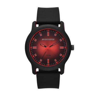 Skechers Ostrom Silicone and Watch Red Black Case SR5194 46MM Watch Men\'s Strap, Dual - Station & Quartz Tone Analog - with