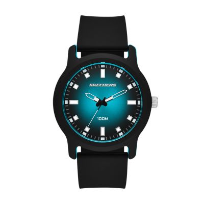 Skechers Men's Ostrom Men's 46Mm Quartz Analogue Watch With Dual Tone Case And Silicone Strap, Black & Turquoise - Black