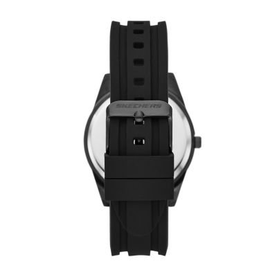 Skechers Reseda Men\'s 43MM SR5199 Station Black Watch, Three Quartz Metal Watch - Hand/Date Silicone & Strap Case - Analog