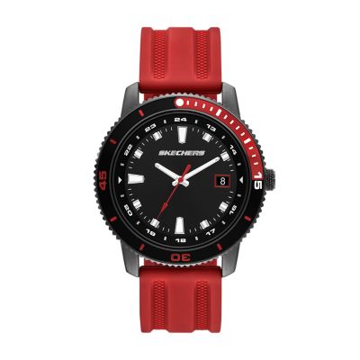 Red for Skechers Lachman Three-Hand Date Red Silicone Watch