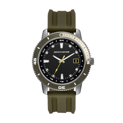 Green for Skechers Lachman Three-Hand Date Red Silicone Watch