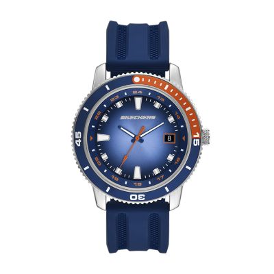 Blue for Skechers Lachman Three-Hand Date Red Silicone Watch