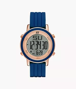 Montre chronographe Westport Skechers numérique de 40 mm avec bracelet en silicone et boîtier en métal, bleu marine et ton or rose