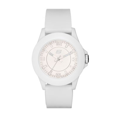 Skechers Women's Rosencrans 40 Mm Quartz Analogue Watch With Silicone Strap And Plastic Case, White - White