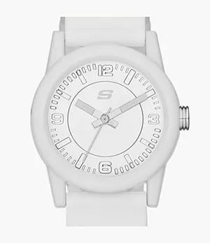 Skechers Rosencrans 30MM Quartz Analog Watch with Silicone Strap and Plastic Case, White