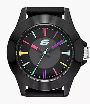 Skechers Rosencrans 40MM Quartz Analog Watch with Silicone Strap and Plastic Case, Black with Multi-Color Accent