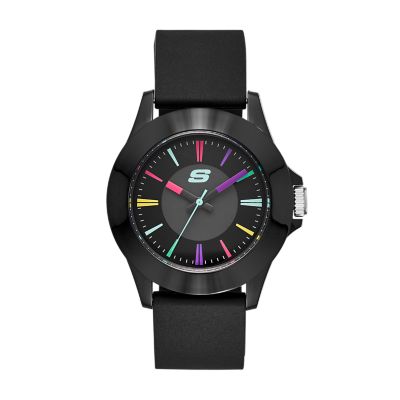 Skechers Women's Rosencrans 40 Mm Quartz Analogueue Watch With Silicone Strap And Plastic Case, Black With Multicolour Accent - Black