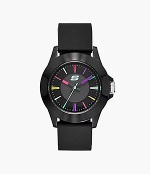 Skechers Rosencrans 40MM Quartz Analog Watch with Silicone Strap and Plastic Case, Black with Multi-Color Accent