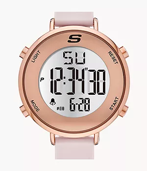 Skechers Magnolia 40 mm Digital Chronograph Watch with Silicone Strap and Metal Case, Blush and Rose Gold Tone