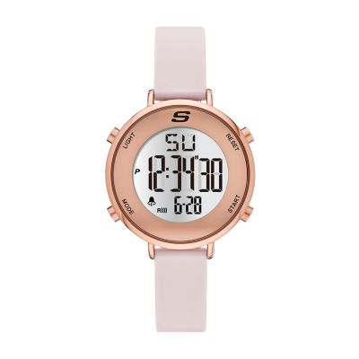Skechers Women's Magnolia 40 Mm Digital Chronograph Watch With Silicone Strap And Metal Case, Blush And Rose Gold Tone - Blush / Pink