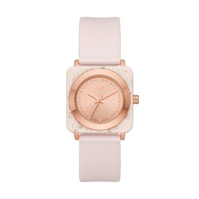 Skechers Women's Calabar Women's Square Three-Hand Silicone Watch - Blush / Pink