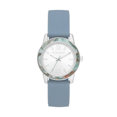 Skechers Brookhurst Women s 35MM Blue Silicone and Silver Tone Metal Quartz analogue 3 Hand Watch with Acetate Accent SR6236 Watch Station