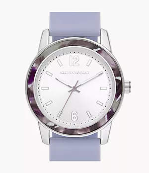 Skechers Brookhurst Women's 35MM Light Purple Silicone and Silver Tone Metal Quartz Analog 3-Hand Watch with Acetate Accent