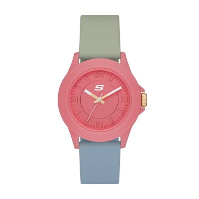 Skechers Rosencrans 40mm Quartz Analog Watch with Silicone Strap and  Plastic Case, Coral, Light Green and Light Blue