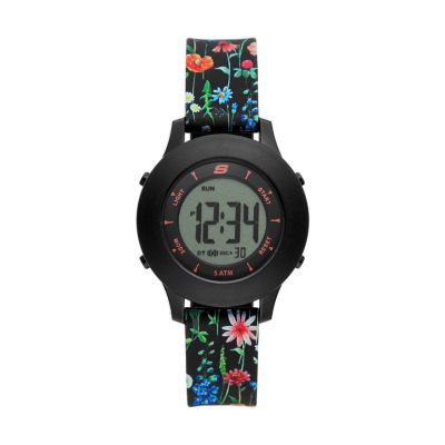 Skechers Women's Rosencrans 37 Mm Digital Chronograph Watch With Silicone Strap And Plastic Case, Black Floral - Print