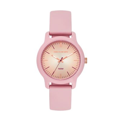 Ostrom Skechers Burgundy Case Gold - - and Rose & SR6266 Silicone Station Dual Quartz Blush, 38MM with Tone Strap, Watch Women\'s Analog Watch