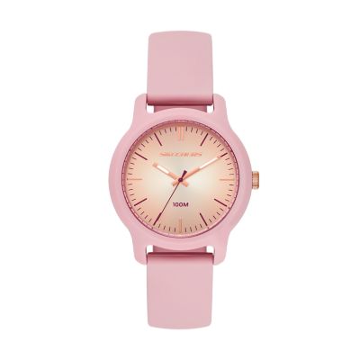 Gold and Burgundy Tone Station Dual SR6266 Rose Ostrom Watch Skechers Blush, 38MM Strap, Silicone Watch - - & Quartz Women\'s Analog Case with