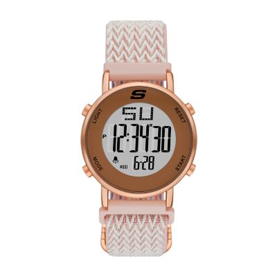 Strap Skechers Station with Gold Watch Blush Rose Elastic Watch - Metal & Magnolia 40MM - Women\'s Case, Digital Chronograph and SR6268