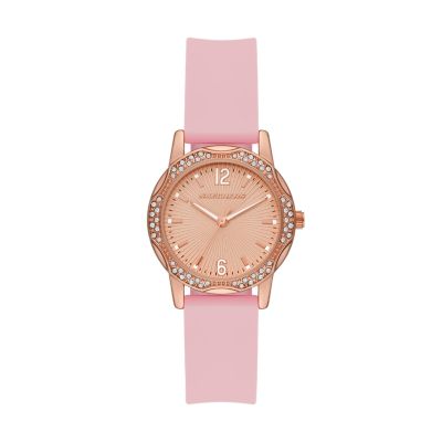 Skechers Women's Vanowen Women's 32Mm Metal Glitz Case And Silicone Strap Quartz Analogue Watch, Rose Gold & Pink - Pink