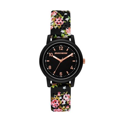 Skechers Women's Toluca Women's 34Mm Plastic Case & Printed Silicone Strap Quartz Analogue Watch, Black Floral - Black