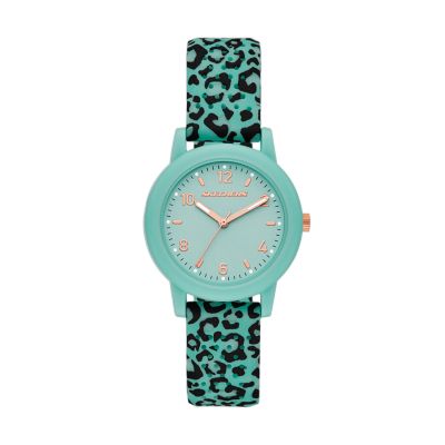 Skechers Women's Toluca Women's 34Mm Plastic Case & Printed Silicone Strap Quartz Analogue Watch, Mint Leopard - Green