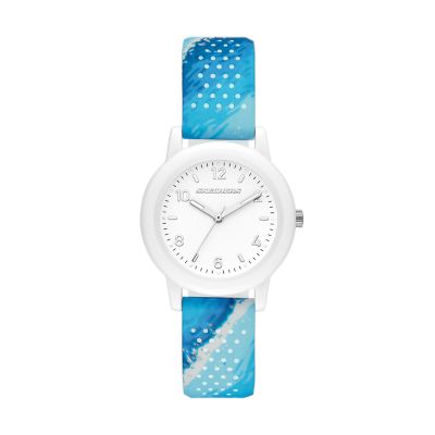 Skechers Women's Toluca Women's 34Mm Plastic Case & Printed Silicone Strap Quartz Analogue Watch, White & Blue - Blue